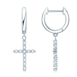 Round Cut Cross ♥︎ High Quality Moissanite Diamonds ♥︎ Hoop Dangle Huggie Earrings - Trendy Fine Jewellery