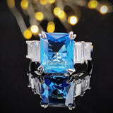 Gorgeous New Arrival Luxury Blue Yellow Color Rectangle AAA+ CZ Diamonds Fashion Ring