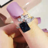 QUALITY RINGS - New Trendy Blue Color Flower AAA+ CZ Diamonds Fashion Ring - The Jewellery Supermarket