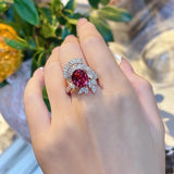 NEW Fashion Wine Red Colour Geometric Flowers AAA+ Quality Zircon Diamonds Noble Ring - The Jewellery Supermarket