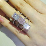 QUALITY RINGS New Design Luxury Pink Radiant Cut AAA+ CZ Diamonds Fashion Ring - The Jewellery Supermarket