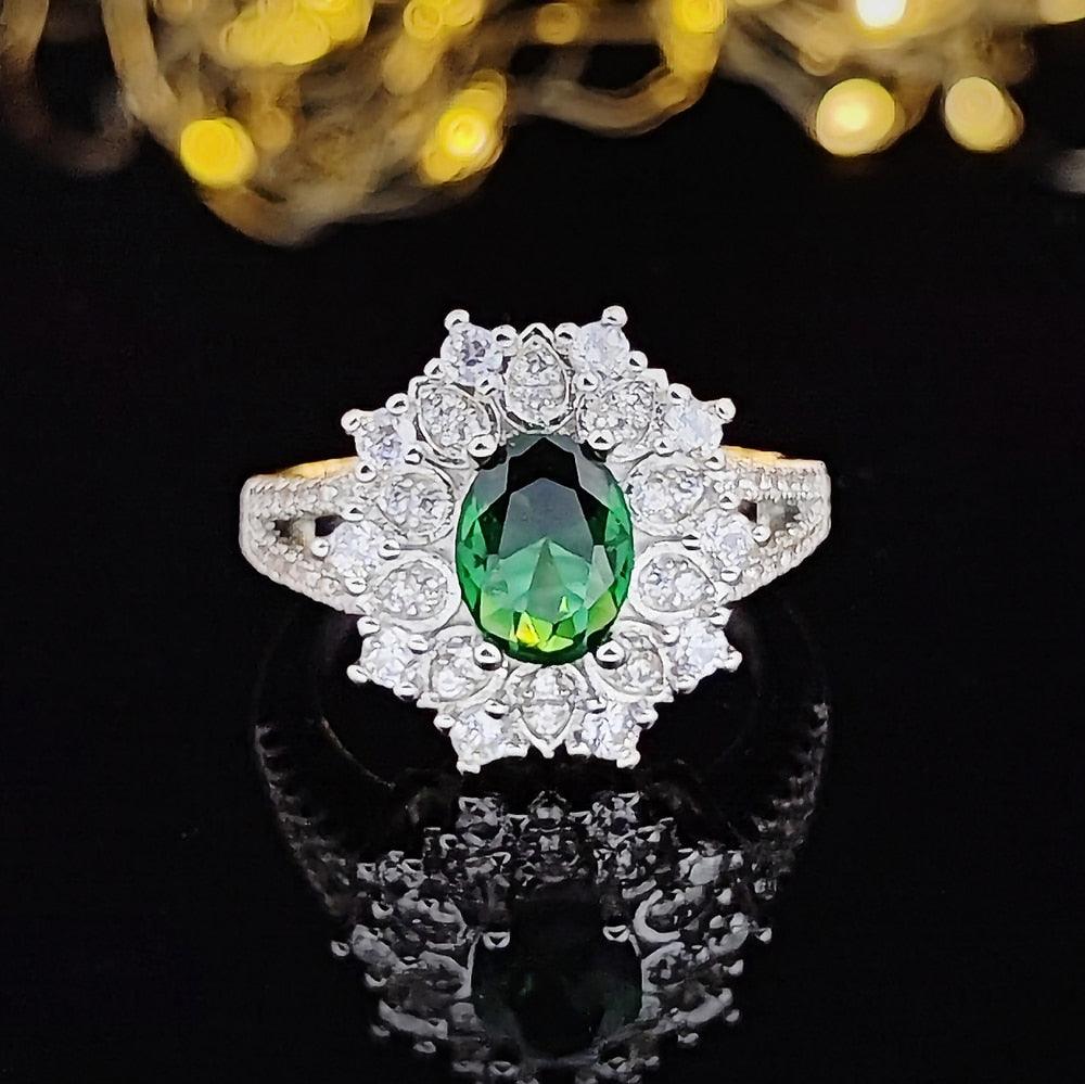 NEW Luxury Green Color Flower Design AAA+ Quality CZ Diamonds Engagement Ring - The Jewellery Supermarket