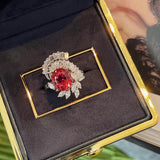 NEW Fashion Wine Red Colour Geometric Flowers AAA+ Quality Zircon Diamonds Noble Ring - The Jewellery Supermarket