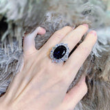NEW Adjustable Fashion Dark Blue Oval Floral AAA+ Quality CZ Diamonds Shiny Luxury Ring - The Jewellery Supermarket