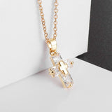 Luxury Delicate Gold Colour Shining AAA Zircon Crystals Cross Pendant Necklace - Religious Amulet Jewellery - The Jewellery Supermarket