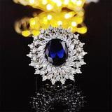 Delightful New Luxury Blue Color Oval Cut AAA+ Cubic Zirconia Diamonds Fashion Ring