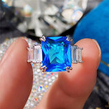 Excellent New Arrival Luxury Blue Yellow Color Rectangle AAA+ CZ Diamonds Fashion Rings - The Jewellery Supermarket