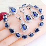 Blue Zircon Crystals Silver  Rings Pendant Stones Earrings Necklace Fashion Fashion Jewellery Sets For Women