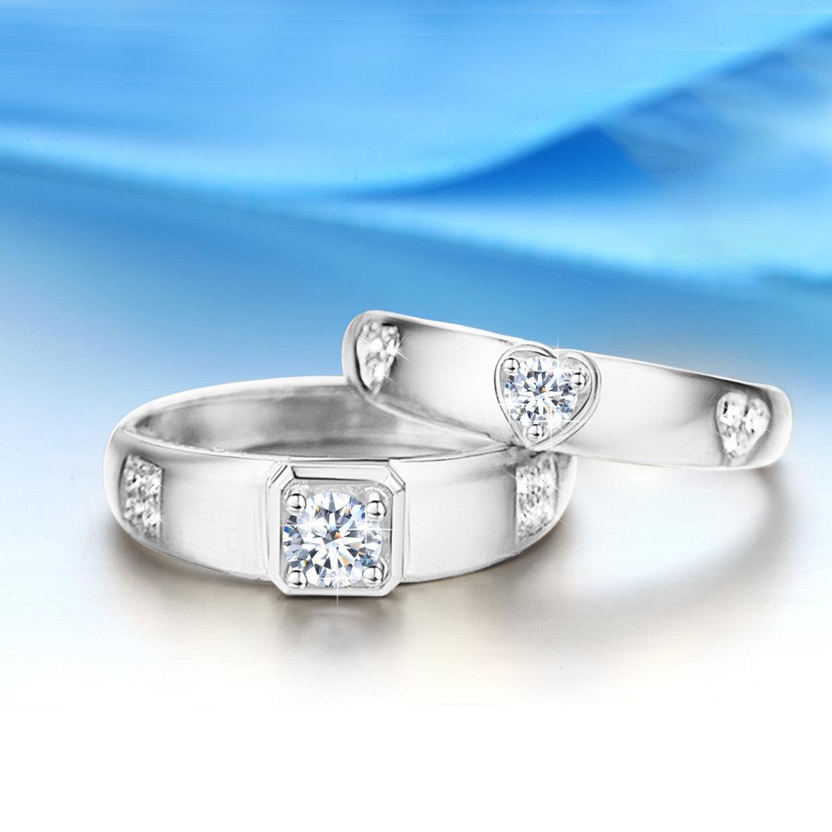 Excellent High Quality Moissanite Diamonds Couple Rings Matching Wedding Ring Set - The Jewellery Supermarket