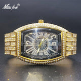 Top Brand Luxury Iced Out Sparkly Simulated Diamonds Tonneau Style Hip Hop Male Quartz Gold Colour Watches - The Jewellery Supermarket