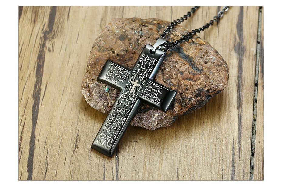 Prayer Matthew 6:9-13 Bible Necklace Stainless Steel Cross Pendant Unisex Religious Jewellery - The Jewellery Supermarket