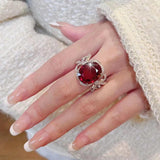 NEW VINTAGE RINGS Extra Large Red Oval AAA+ Zircon Irregular Bow Rings