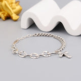Silver Color Double Cross Pendant Splice Chain Bracelet For Women - Trendy Christian Jewellery - The Jewellery Supermarket