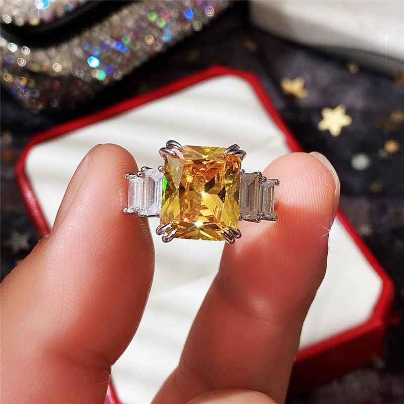 Gorgeous New Arrival Luxury Blue Yellow Color Rectangle AAA+ CZ Diamonds Fashion Ring - The Jewellery Supermarket
