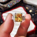 Gorgeous New Arrival Luxury Blue Yellow Color Rectangle AAA+ CZ Diamonds Fashion Ring - The Jewellery Supermarket