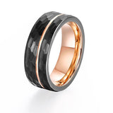 NEW Hammered Pattern Groove Tungsten Carbide Diamond Black Gold Color Ring - Wedding Luxury Ring - The Jewellery Supermarket