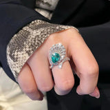 VINTAGE FASHION RINGS Premium Luxury Peacock Tail Green AAA+ Zircon Ring