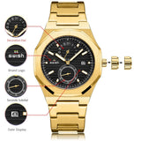 NEW ARRIVAL - Fashion Top Brand Luxury Golden Stainless Steel Octagonal Chronograph Quartz Watches - The Jewellery Supermarket
