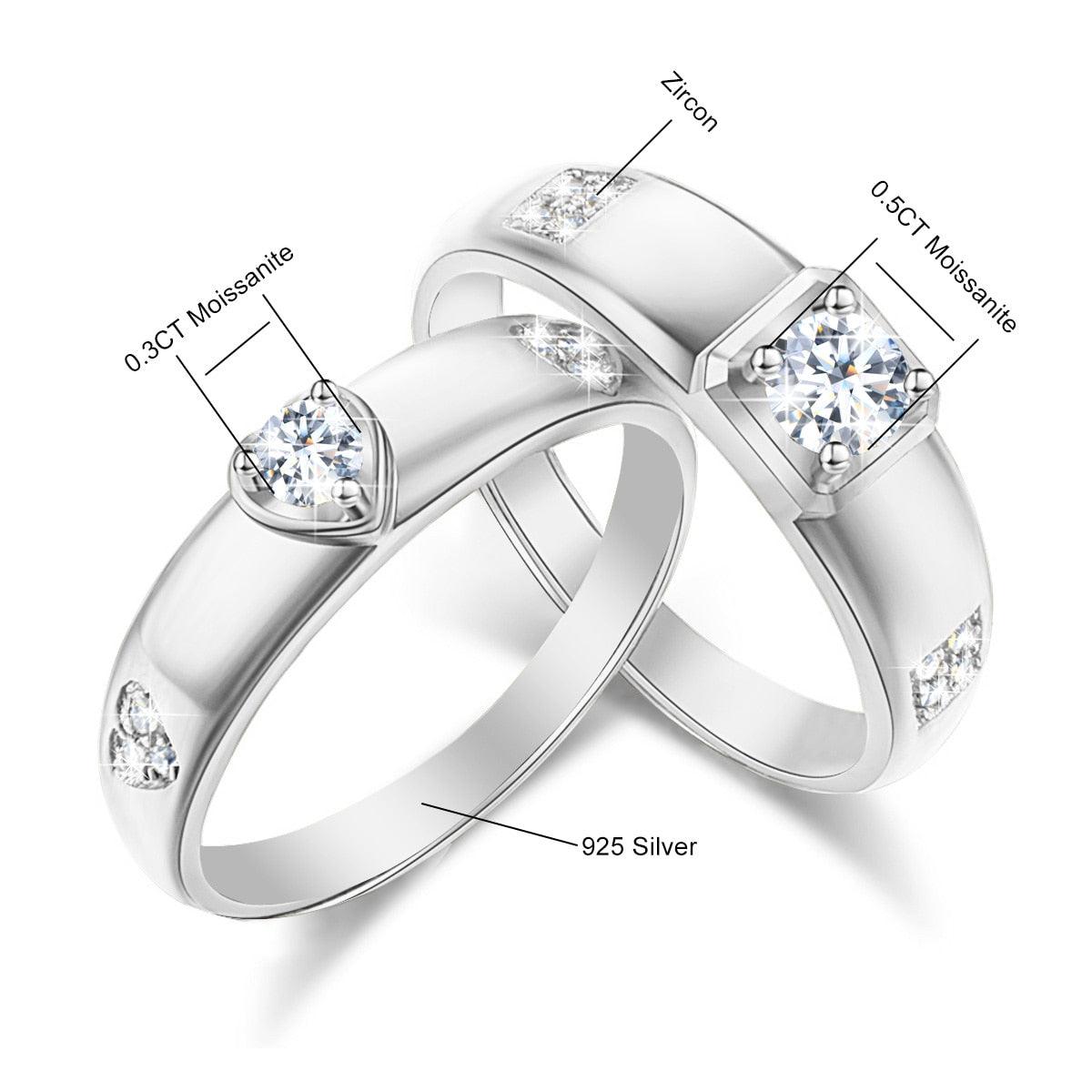 Excellent High Quality Moissanite Diamonds Couple Rings Matching Wedding Ring Set - The Jewellery Supermarket