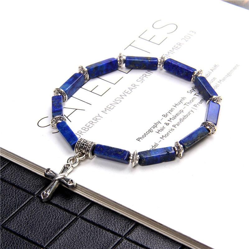 Fashion Cross Lapis lazuli, Natural Tiger Eye and Natural Stones Charms Pendant Bracelets - Christian Jewellery - The Jewellery Supermarket