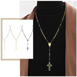 Black Gold Color Stainless Steel Women Cross Rosary Necklace Cross Pendant - Prayer Church Jewellery - The Jewellery Supermarket