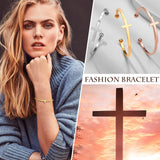 NEW Stainless Steel Open Bangle Sideways Cross Cuff Christian Bracelets for Women - Religious Jewellery - The Jewellery Supermarket