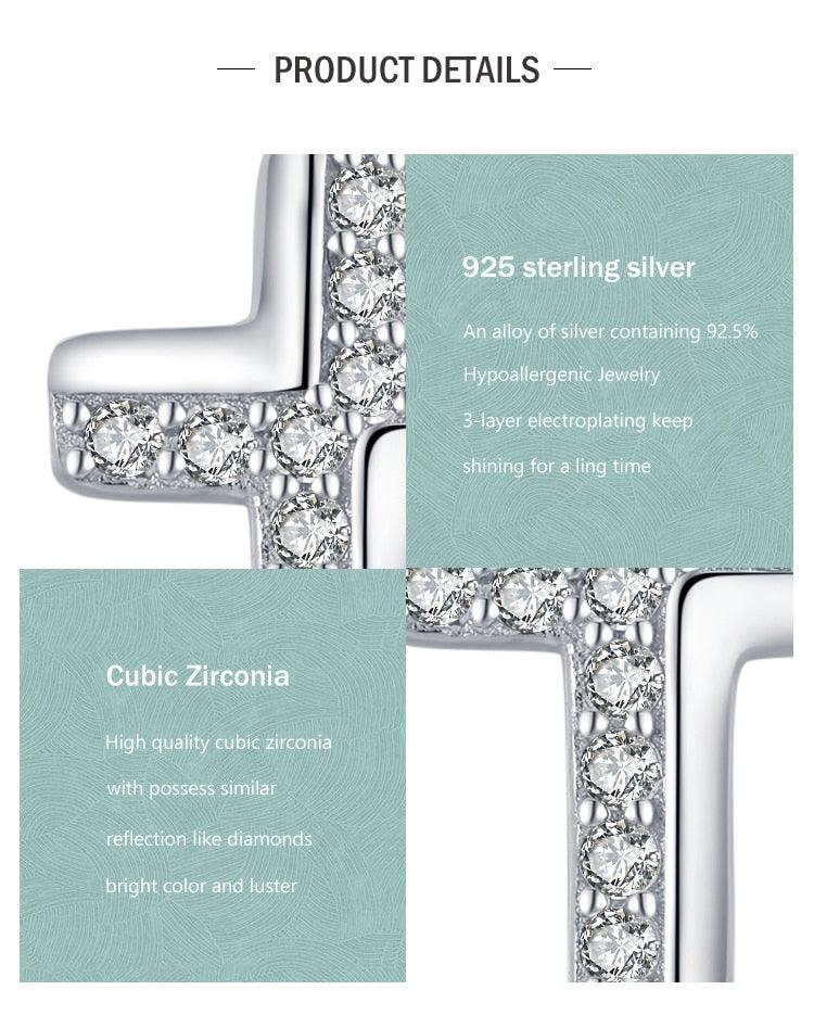 Fashion Silver Simple Cross AAA+ Cubic Zirconia Stud Earrings For Women - Religious Statement Jewellery - The Jewellery Supermarket