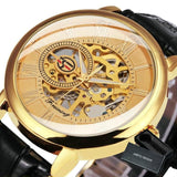 NEW - Luxury Mens Gold Mechanical Skeleton Leather Forsining 3d Hollow Watch - The Jewellery Supermarket