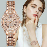 New Ladies Bling Fashion Gold Colour Simulated Diamonds Creative Steel Women Bracelet Wrist Watches