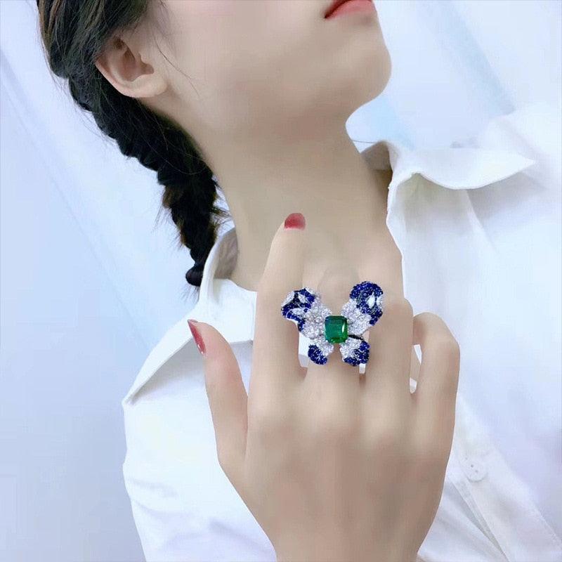 VINTAGE FASHION RINGS Luxury Exaggerated Colorful AAA+ Zircon Butterfly Rings - The Jewellery Supermarket