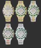 Terrific Top Brand 18KGP Rainbow Baugette Simulated Damonds Classic Stylish Quartz Men's Wristwatches - The Jewellery Supermarket
