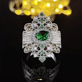 QUALITY RINGS Designer Luxury Green Round Retro Court Style AAA+ CZ Diamonds Ring