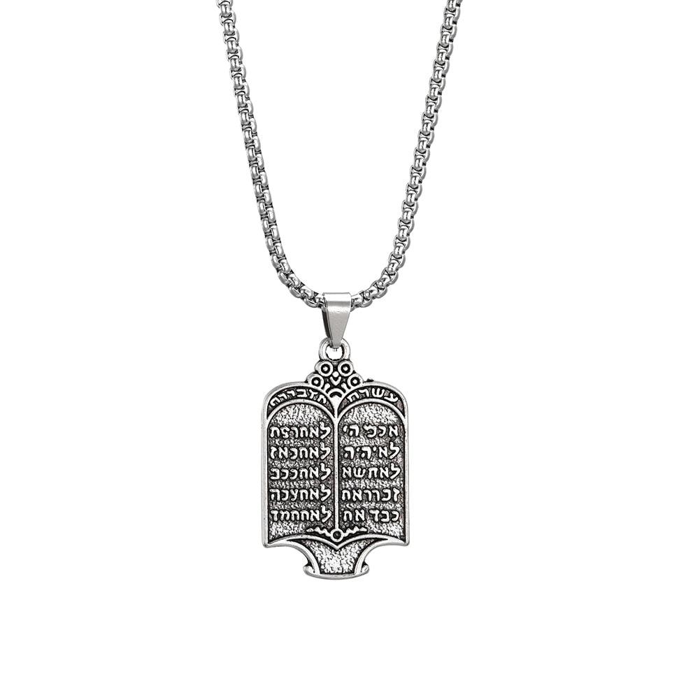 NEW Vintage Jewish Torah Scroll 10 Commandments Silver Color Pendant Necklace - The Jewellery Supermarket
