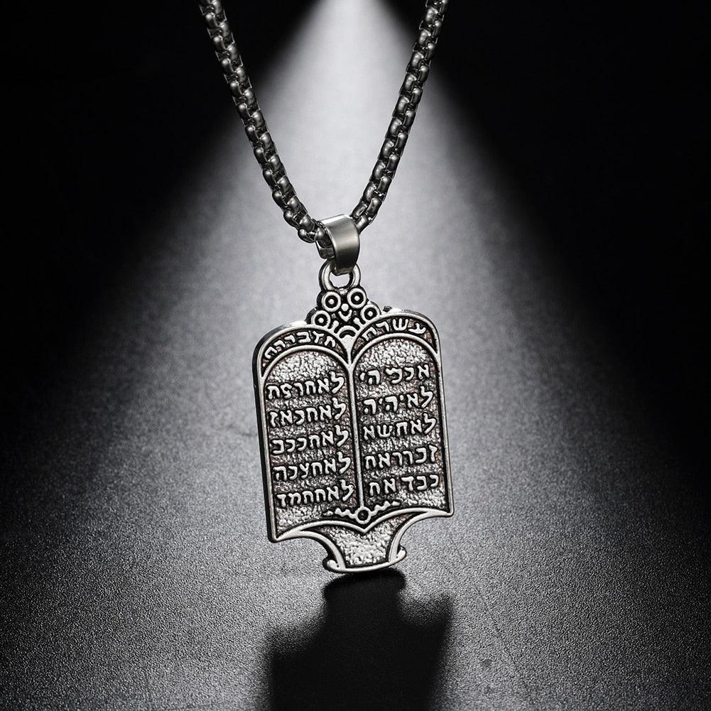 NEW Vintage Jewish Torah Scroll 10 Commandments Silver Color Pendant Necklace - The Jewellery Supermarket