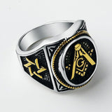 Stainless Steel Masonic Black Plating Mason Signet Rings For Men - The Jewellery Supermarket