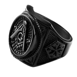 Stainless Steel Masonic Black Plating Mason Signet Rings For Men - The Jewellery Supermarket