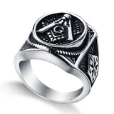 Stainless Steel Masonic Black Plating Mason Signet Rings For Men - The Jewellery Supermarket