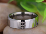 Silver Bevelled Firefighter Masonic Men's Tungsten Carbide Wedding Ring