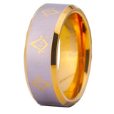 Gold Color Bevel Freemason Masonic Men's Comfort Tungsten Wedding Ring - The Jewellery Supermarket