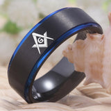 Great Gifts - Masonic Design Black Blue Tungsten Wedding Ring