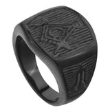 Great Gifts - Silver Black Stainless Steel Men's Masonic Rings - The Jewellery Supermarket