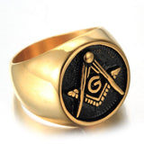 Freemason 316L Stainless Steel Gold Colour Ring Masonic Ring