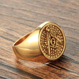 Free Mason Symbol Gold Tone Men's 316L Stainless Steel Masonic Ring - The Jewellery Supermarket