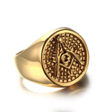 Free Mason Symbol Gold Tone Men's 316L Stainless Steel Masonic Ring - The Jewellery Supermarket