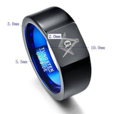 Retro Big Head Style Black with Blue Rings Laser Masonic Sign Tungsten Ring - The Jewellery Supermarket