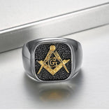 Vintage Black Stainless Steel Masonic Retro Silver Color Titanium Male Ring - The Jewellery Supermarket