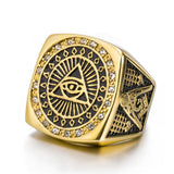 Mens Stainless Steel Gold Ring Illuminati The All-seeing-eye Illuminati Pyramid/eye Symbol Ring