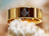 Best Gifts - Golden Color Masonic Master Men's Tungsten Carbide Wedding Ring