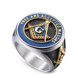 New 3 Colour Silver Blue Masonic Stainless Steel Signet Rings - The Jewellery Supermarket