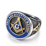 New 3 Colour Silver Blue Masonic Stainless Steel Signet Rings - The Jewellery Supermarket